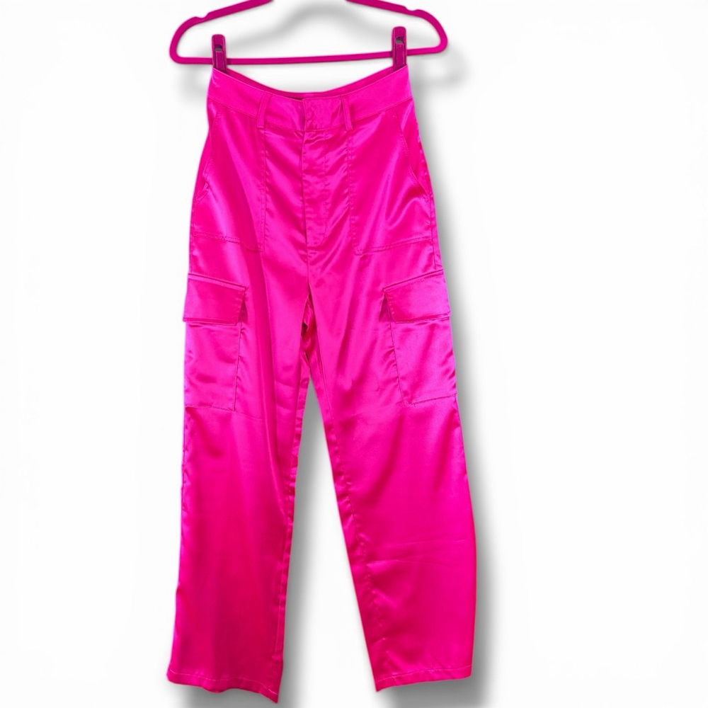 SHEIN Hot Pink Satin Cargo Trousers S